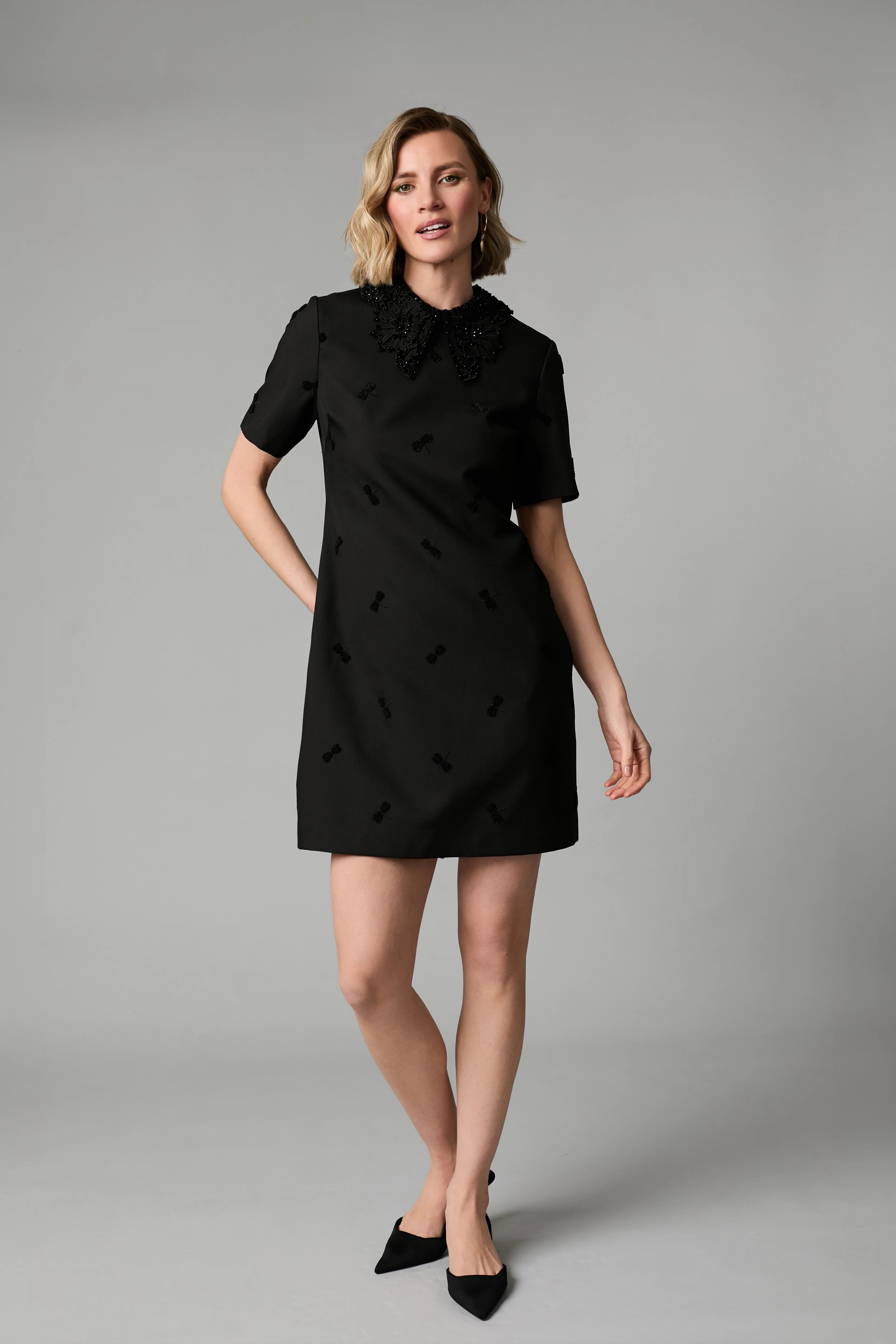 Dragonfly Black Beaded Collar Mini Dress