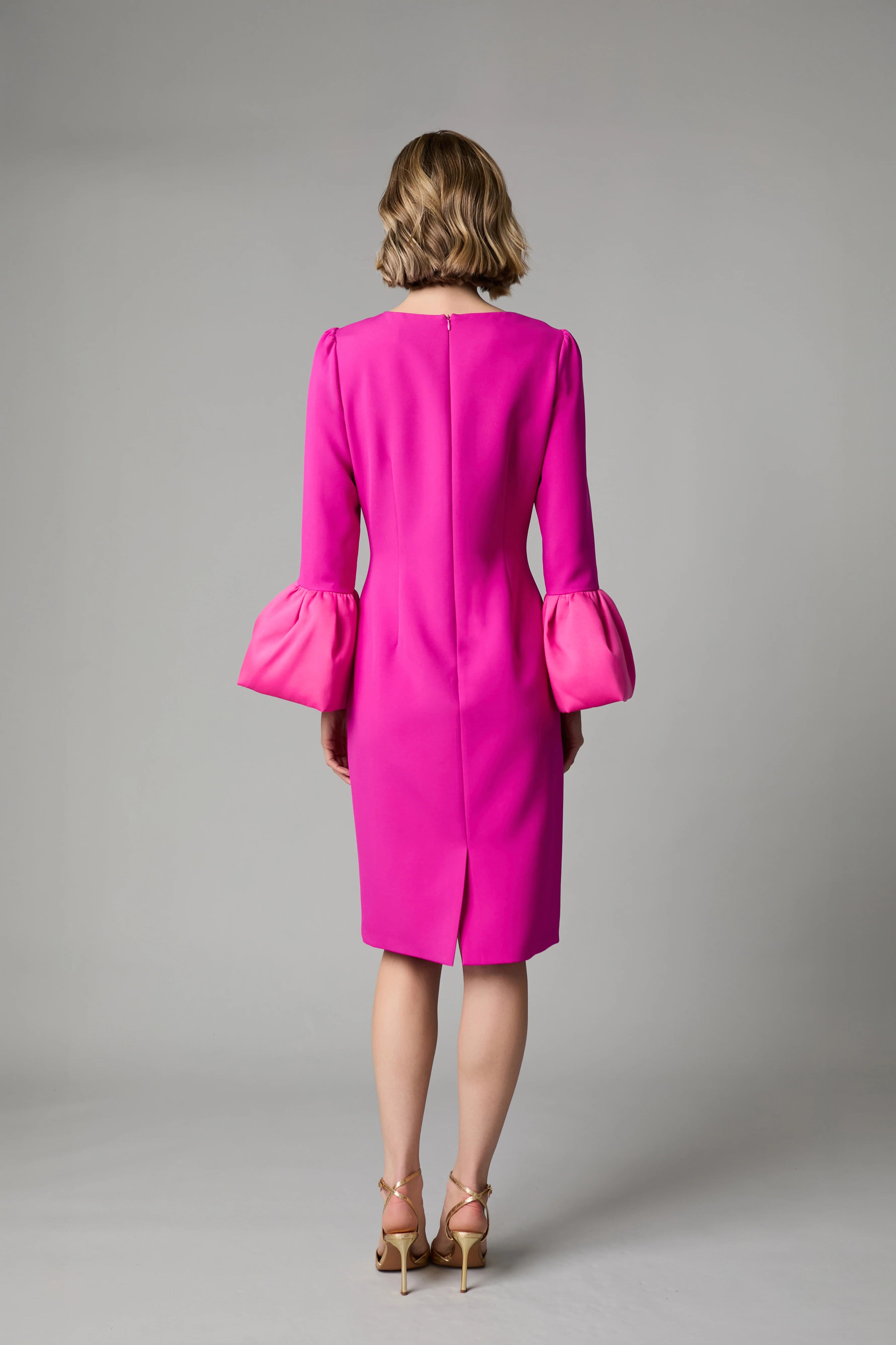 Julianne Bell Sleeve Fuchsia Midi Dress