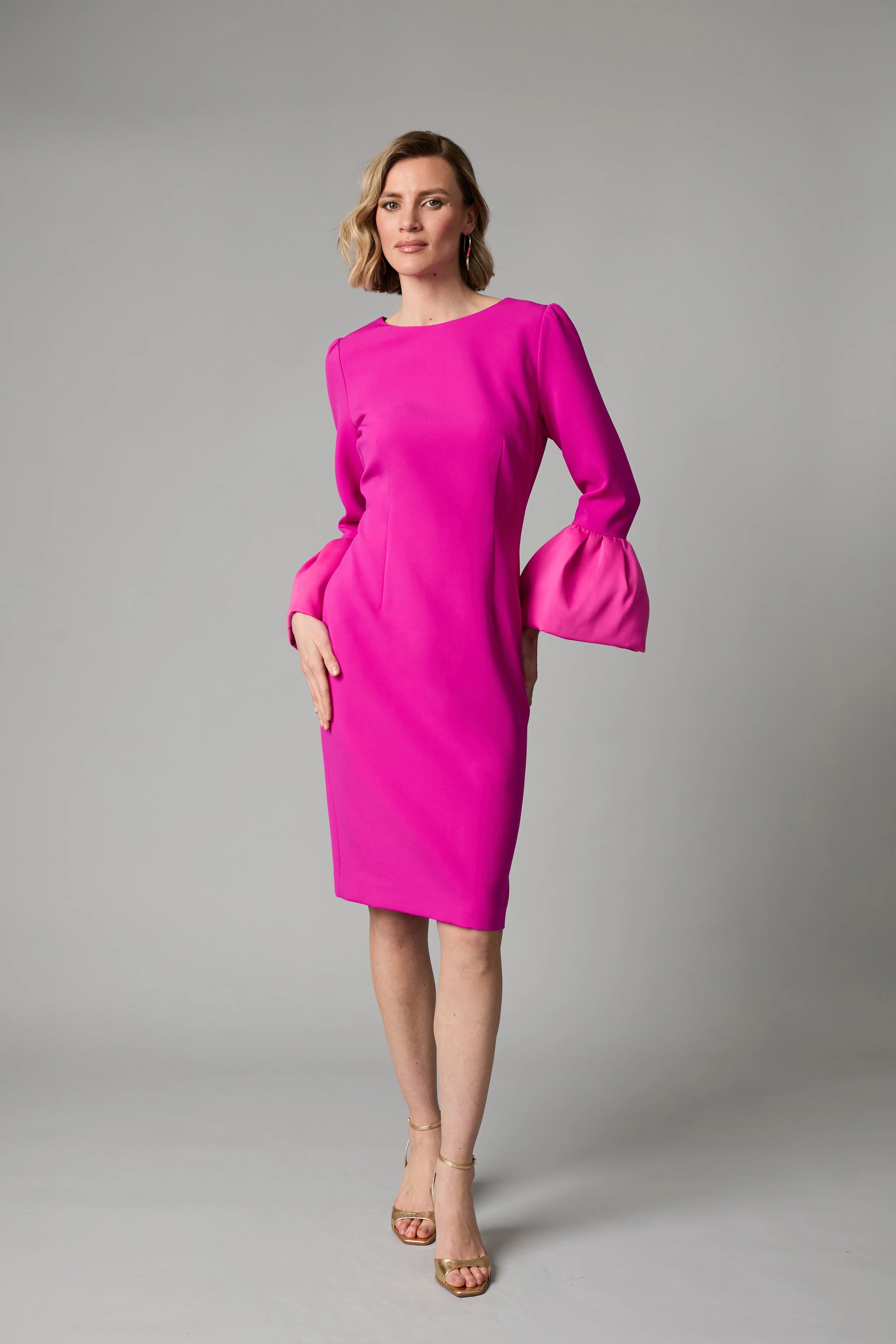 Julianne Bell Sleeve Fuchsia Midi Dress