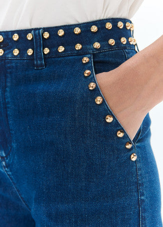 Gigi Studded Flared Dark Blue Jeans