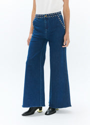 Gigi Studded Flared Dark Blue Jeans