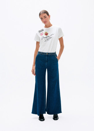 Gigi Studded Flared Dark Blue Jeans