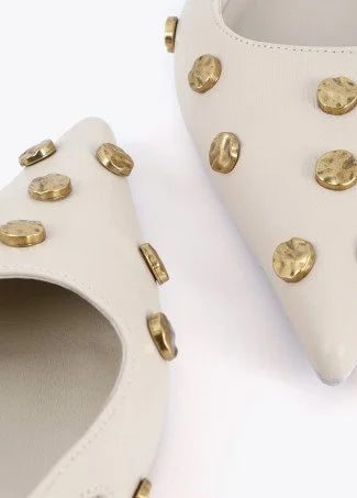 Lola Ecru Stud Flat Shoe