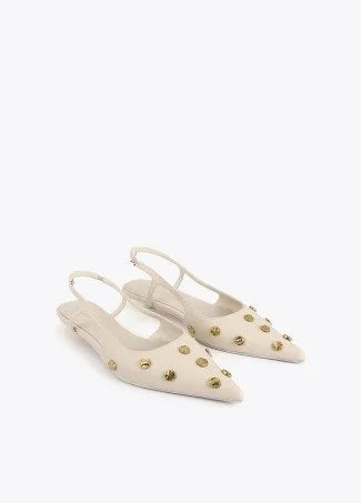 Lola Ecru Stud Flat Shoe