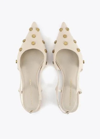 Lola Ecru Stud Flat Shoe