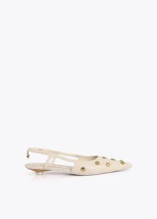 Lola Ecru Stud Flat Shoe