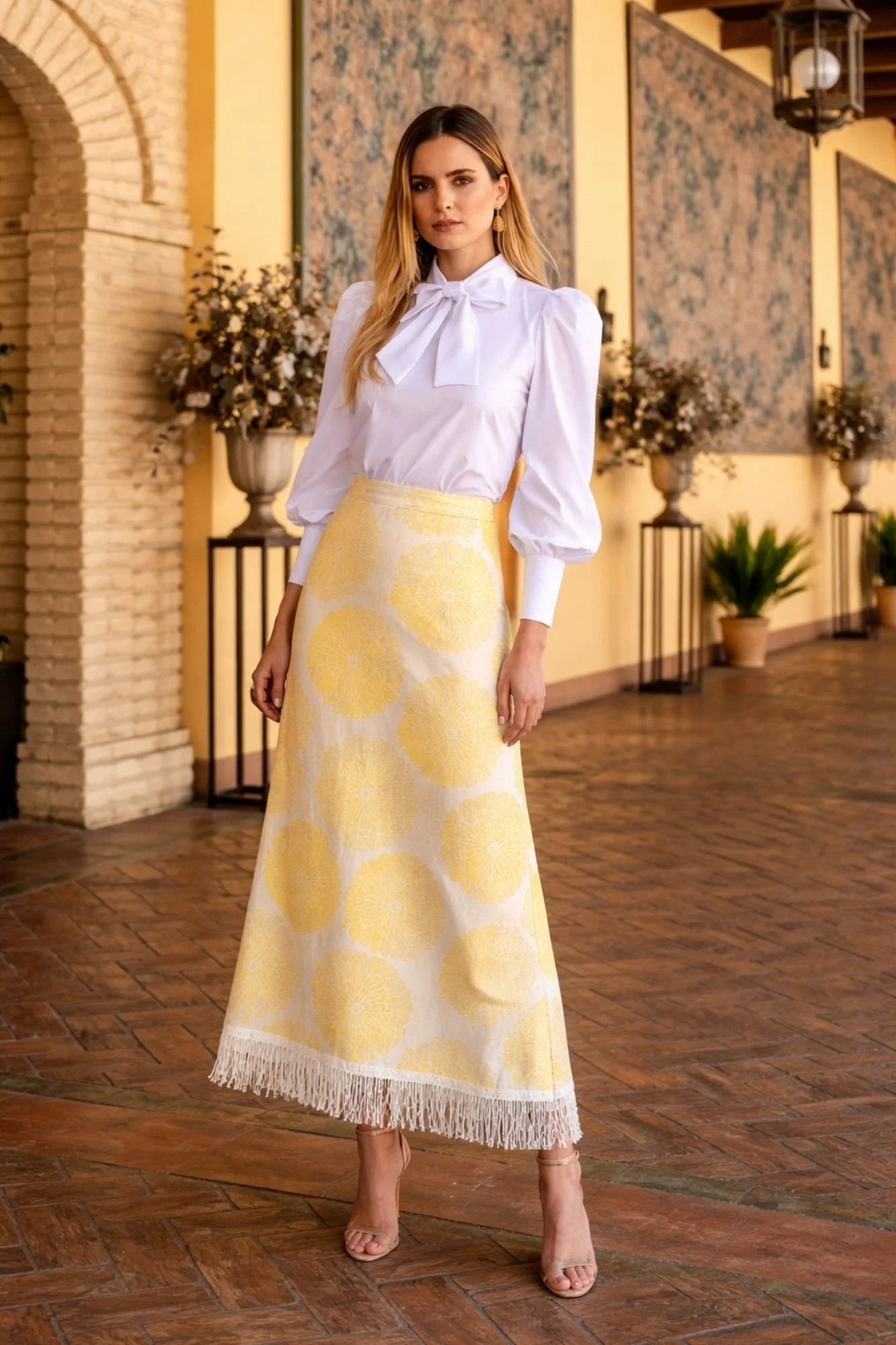 Scicily Lemon Fringe Top And Skirt