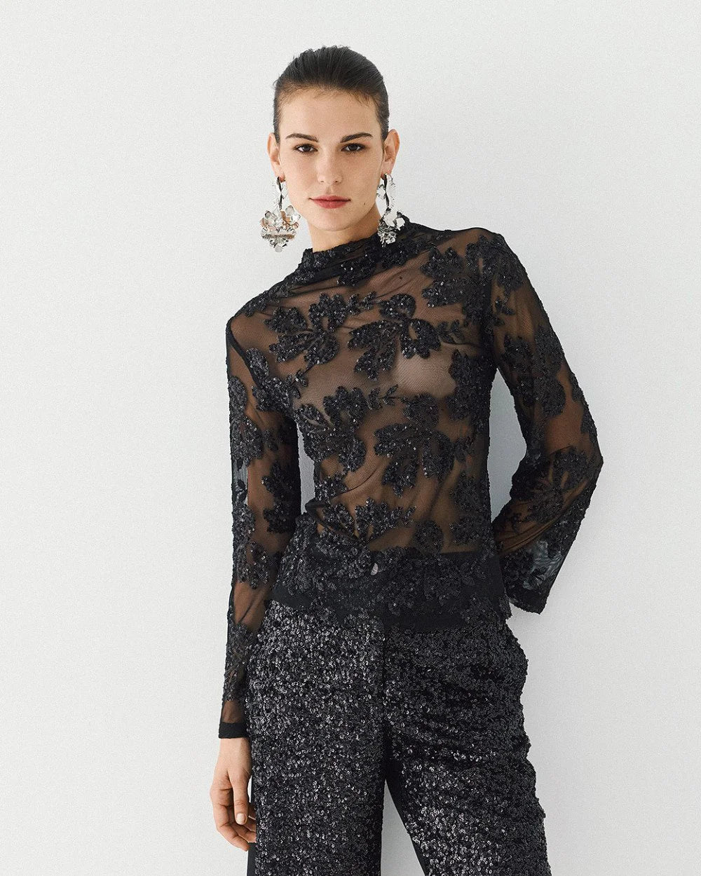 Lyra Semi-Sheer Sequin Top