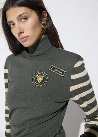 Zoe Military Green Knit Turtleneck Sweater