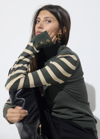 Zoe Military Green Knit Turtleneck Sweater