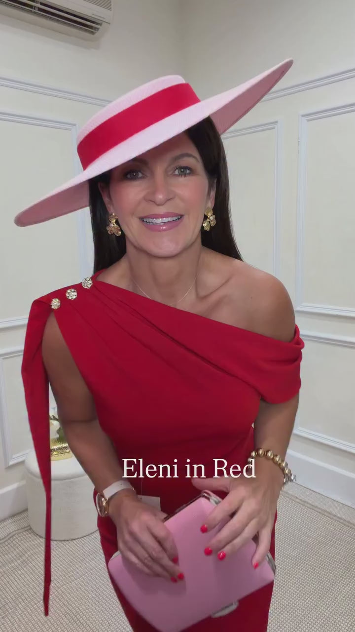 Load video: Eleni Red One Shoulder Dress