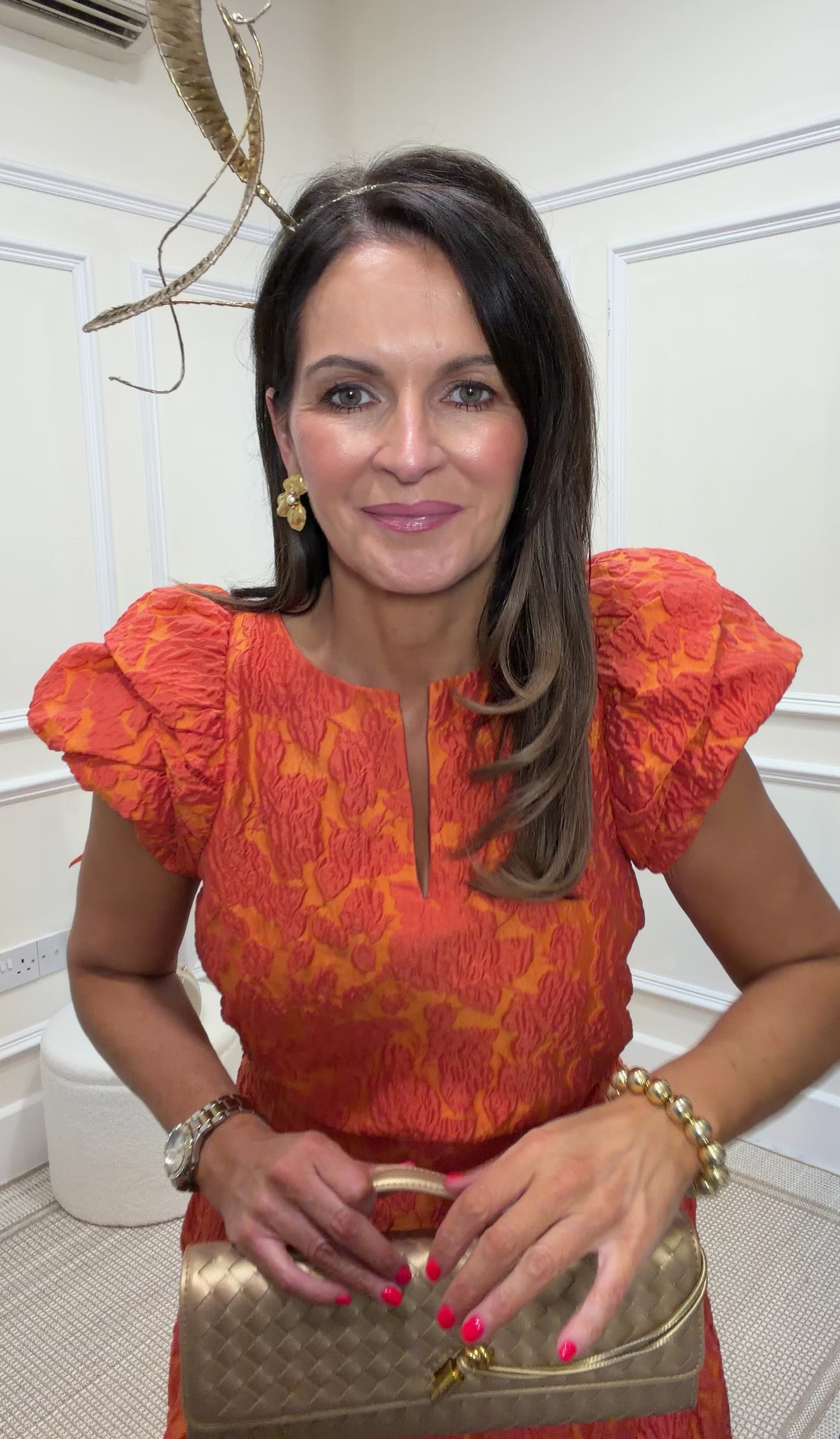 Load video: Roisin Linnane Kennedy Orange Jacquard Top