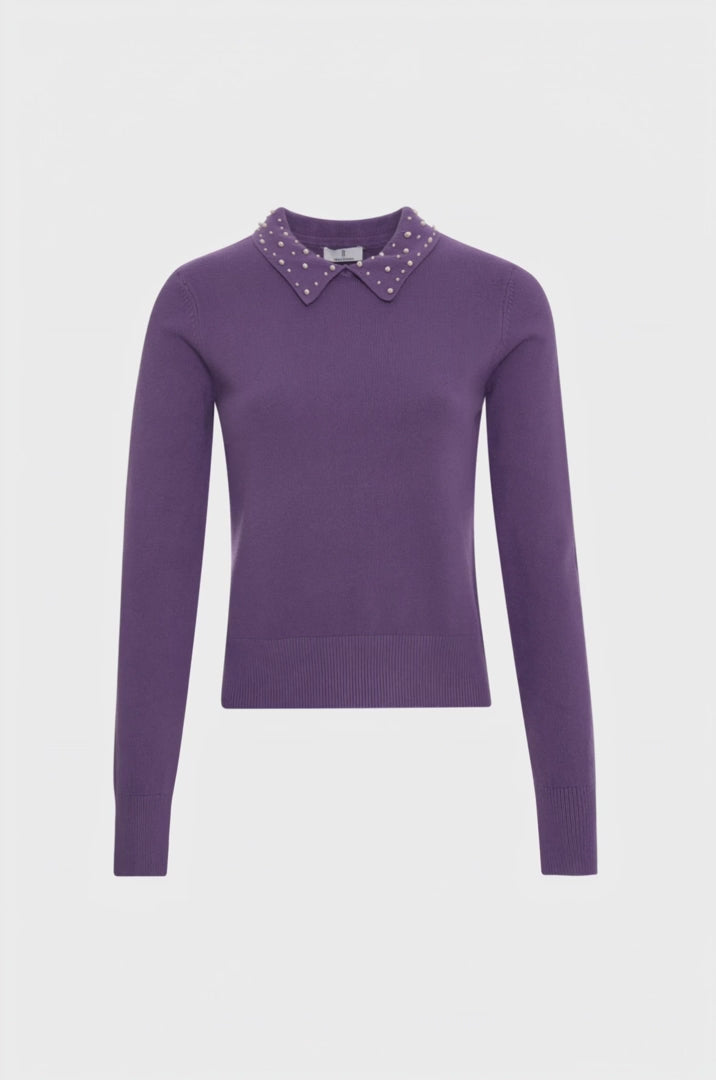 Load video: Leona Purple Slim Knit Sweater with Pearls