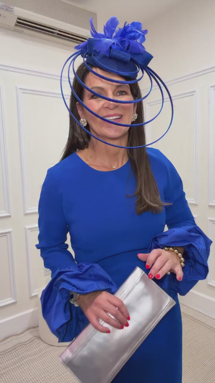 Load video: Bree Blue Ruffle Cuff Dress