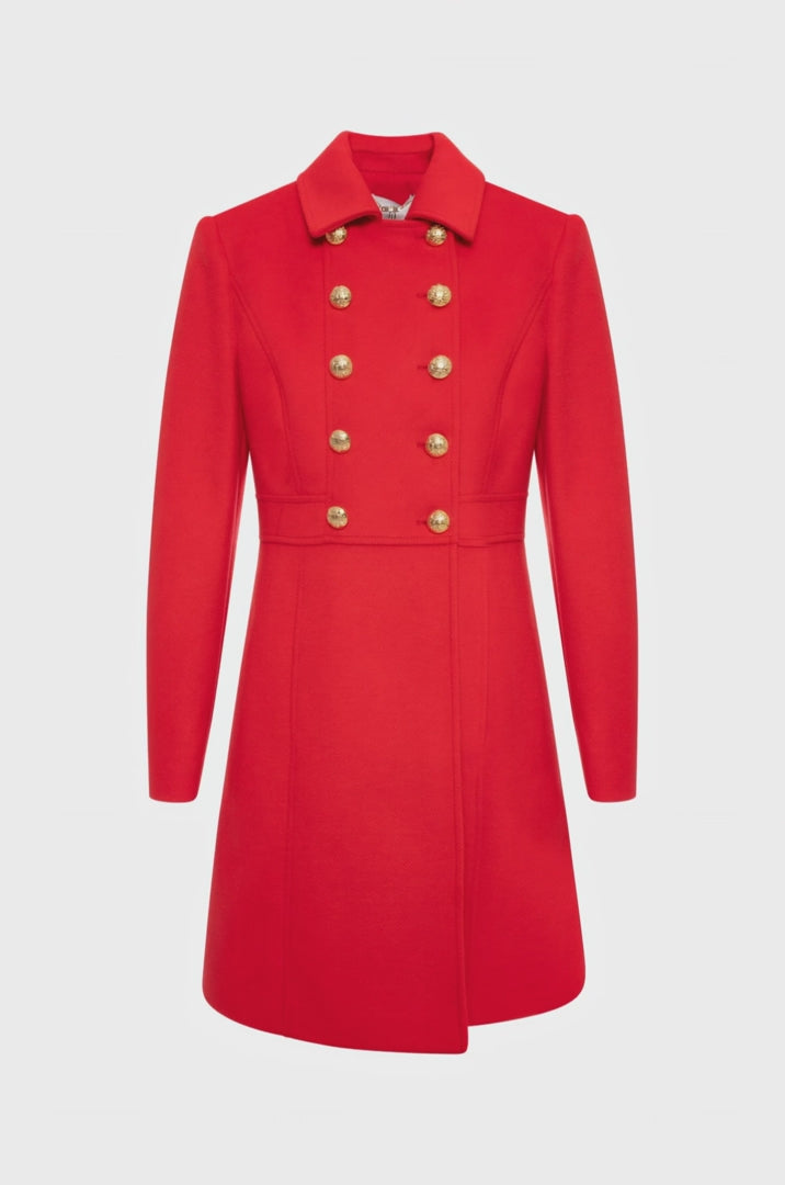 Load video: Annie Red Short Double-Breasted Coat