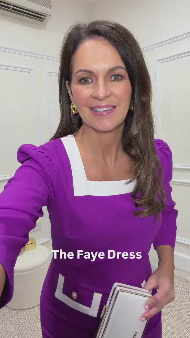 Load video: Faye Purple Square Neck Pencil Midi Dress