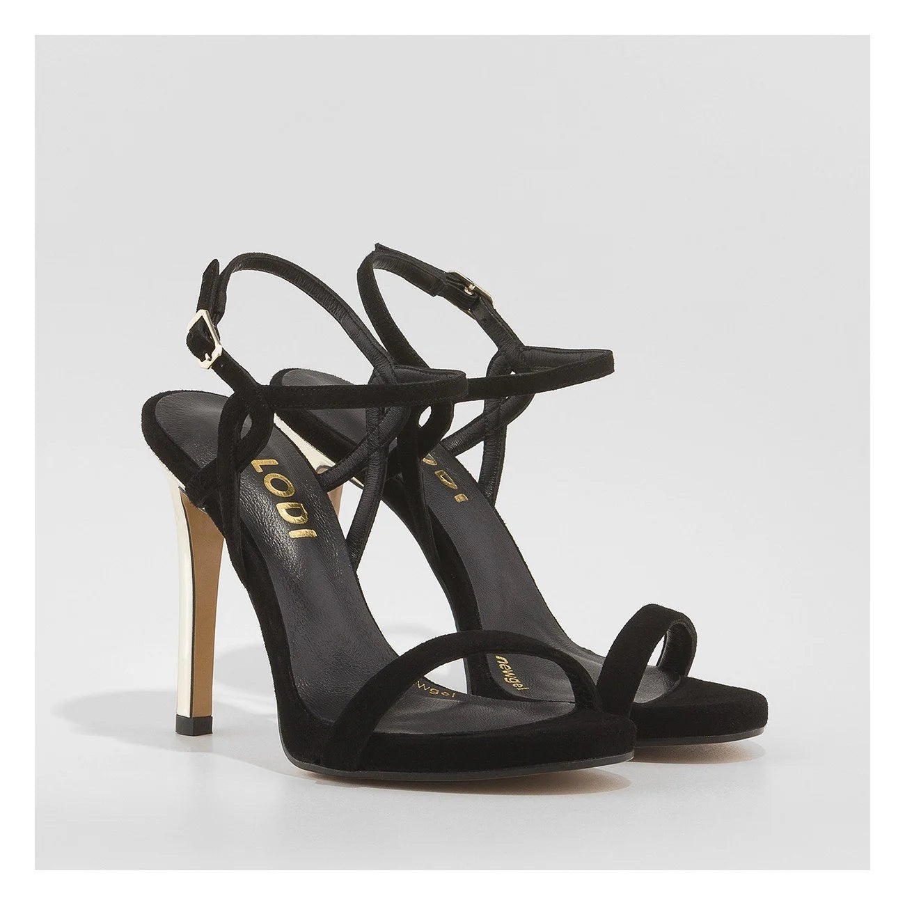 Lodi Black Sandal Gold Heel