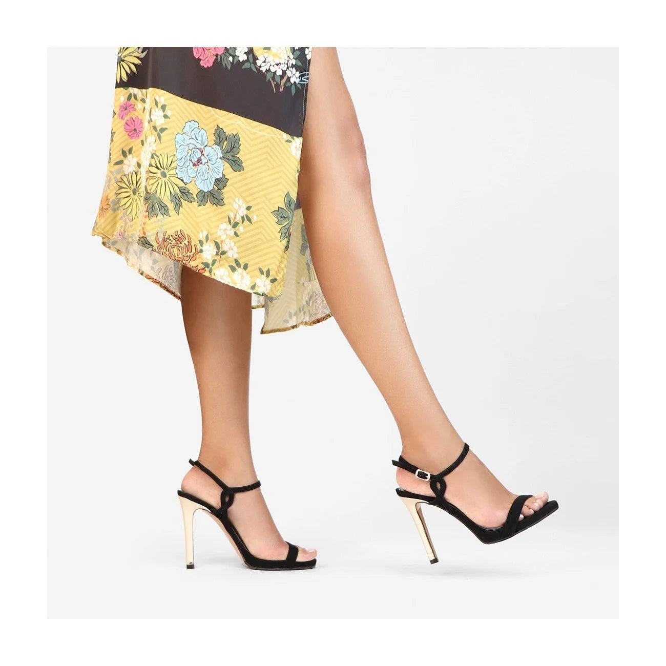 Lodi Black Sandal Gold Heel