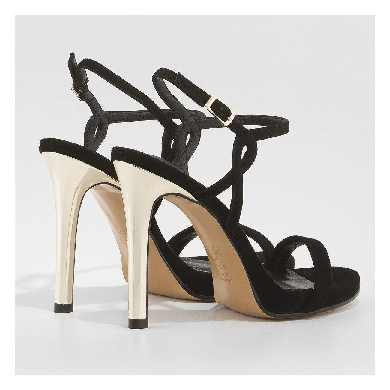 Lodi Black Sandal Gold Heel