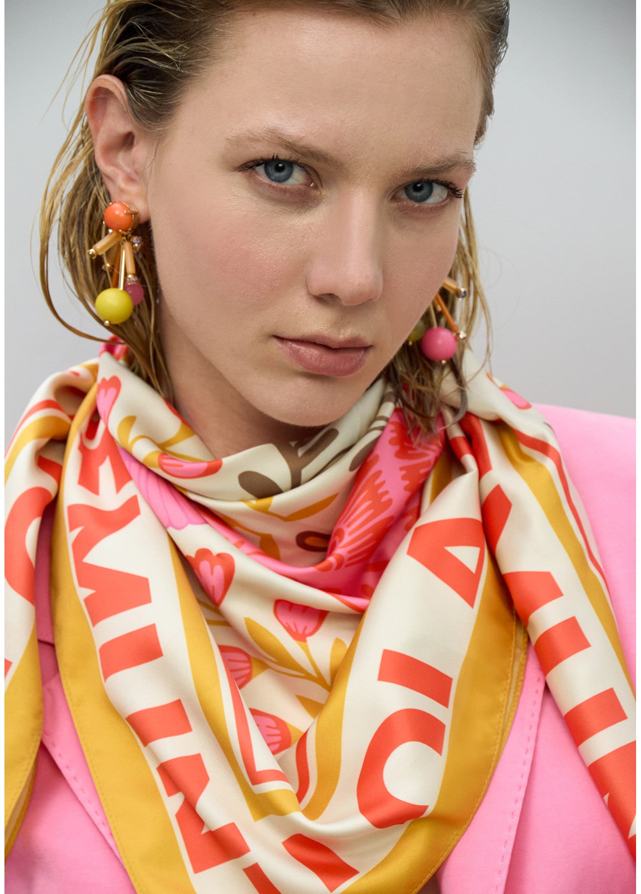 Satin Scarf with Flowers and Tigers