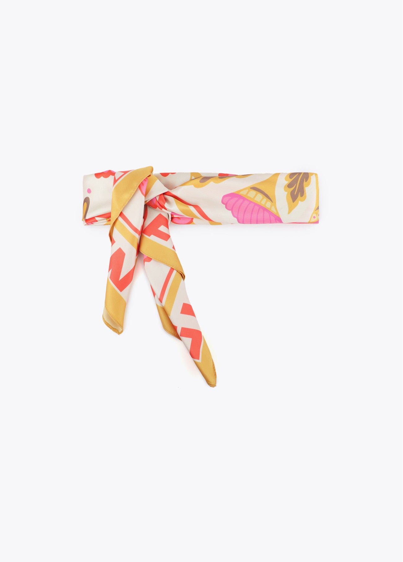 Satin Scarf with Flowers and Tigers