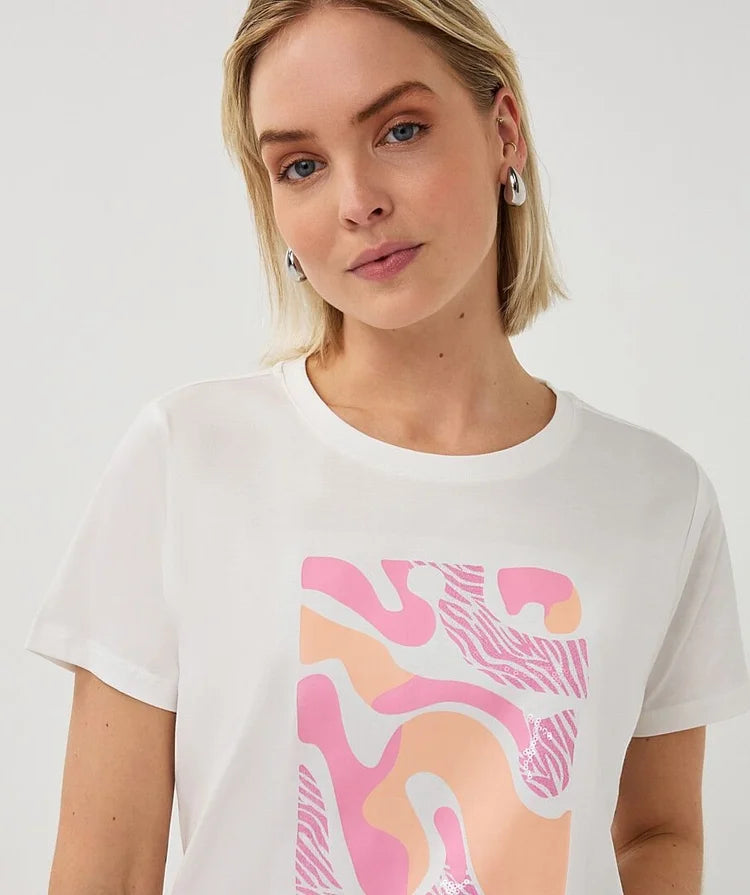Paris White/Peach Print T-Shirt