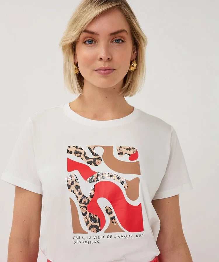 Paris White Red/Leopard Print T-Shirt