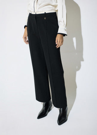Blake Black Straight Trouser with Bi-color Waistband