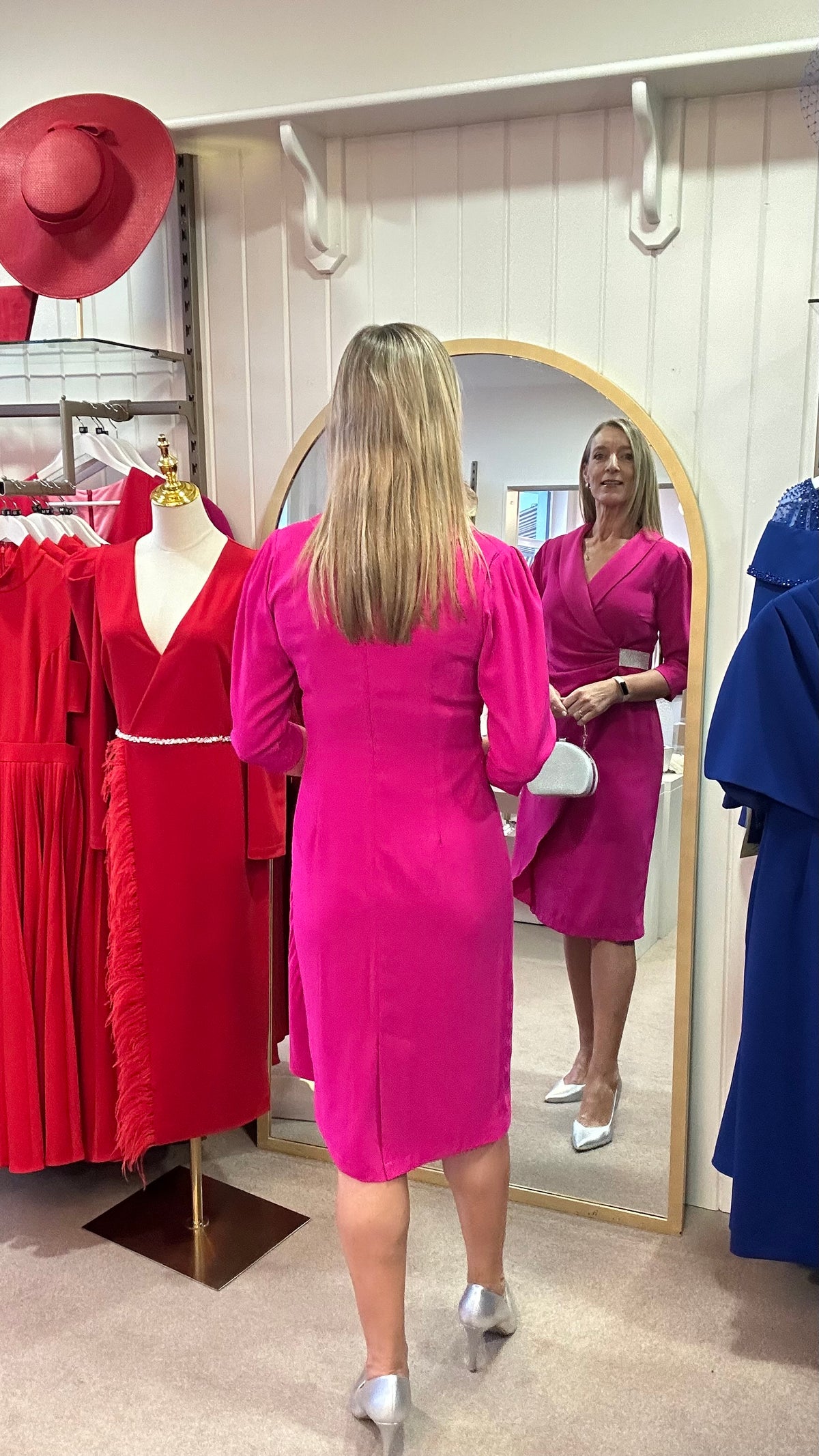 Vale Fuchsia Rhinestone Detail Pencil Midi Dress