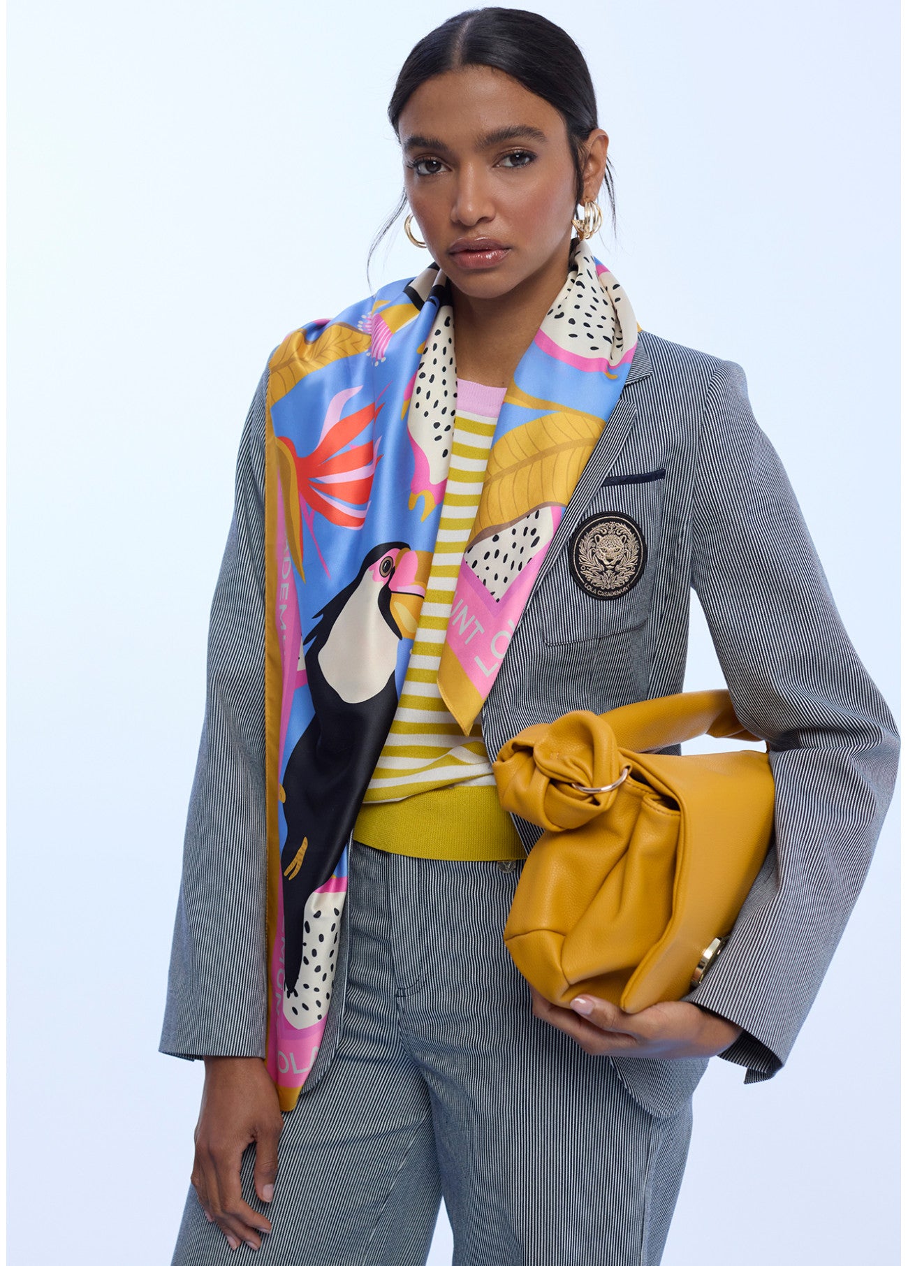 Satin Scarf with Tropical Print