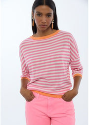Sandie Roundneck Coral And Pink Stripe Top