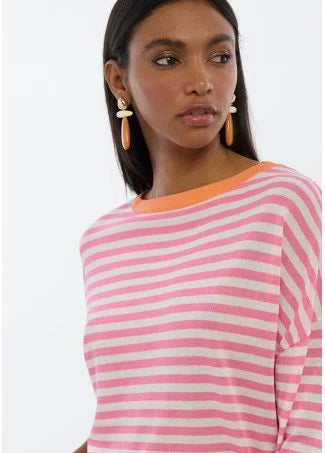 Sandie Roundneck Coral And Pink Stripe Top