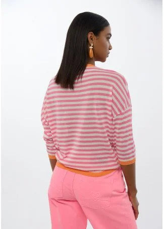 Sandie Roundneck Coral And Pink Stripe Top