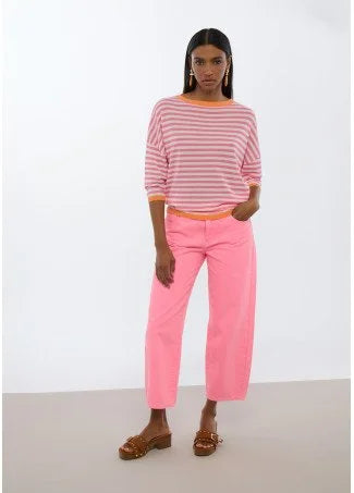 Sandie Roundneck Coral And Pink Stripe Top